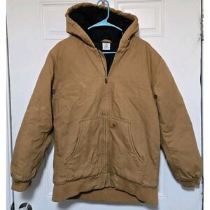 Carhartt Jacket Boys Size XL 18/20 Insulated Brown Leather Patch Hooded Coat Kid